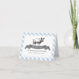 Bibs & Ribs BBQ Rustic Blue Gingham Baby Shower Tack Kort
