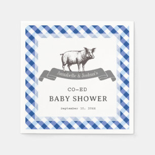 Bibs & Ribs BBQ Rustic Navy Rutigt Baby Shower Pappersservett