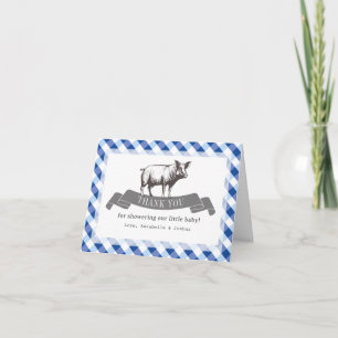 Bibs & Ribs BBQ Rustic Navy Rutigt Babyfirande Tack Kort