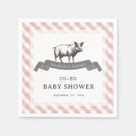 Bibs & Ribs BBQ Rustic Rosa Gingham Baby Shower Pappersservett