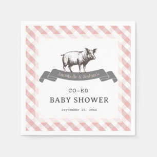 Bibs & Ribs BBQ Rustic Rosa Gingham Baby Shower Pappersservett