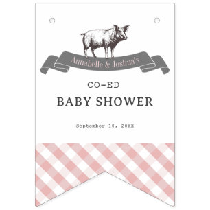 Bibs & Ribs BBQ Rustic Rosa Gingham Baby Shower Vimplar