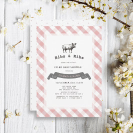 Bibs & Ribs Rustic Rosa Gingham Co-Ed Baby Shower Inbjudningar