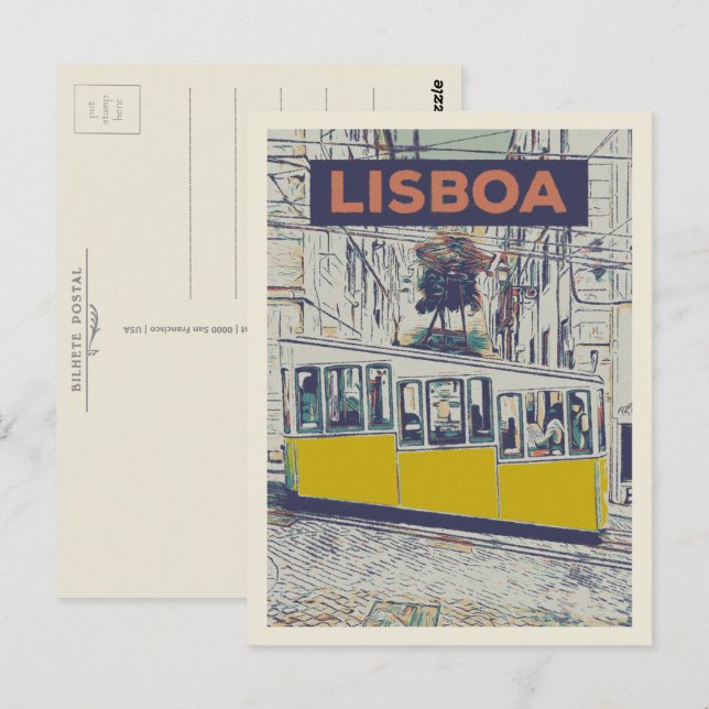 Bica Funicular Illustration, Lissabons Iconic Char Vykort (Fram/baksida)