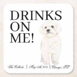 Bichon, Bolognese, Havanese, Maltesiska Bröllop Underlägg Papper Kvadrat