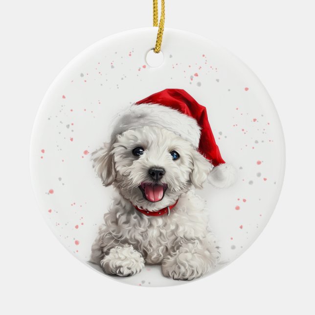 Bichon Dog Christmas Personalized Julgransprydnad Keramik (Framsidan)