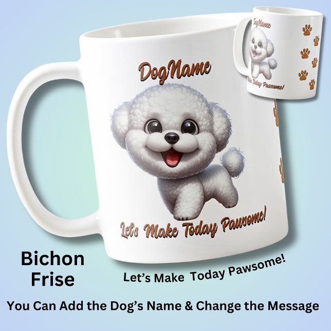 Bichon Frise, Add Hund's Namn, Change Text Kaffemugg (Skapare uppladdad)