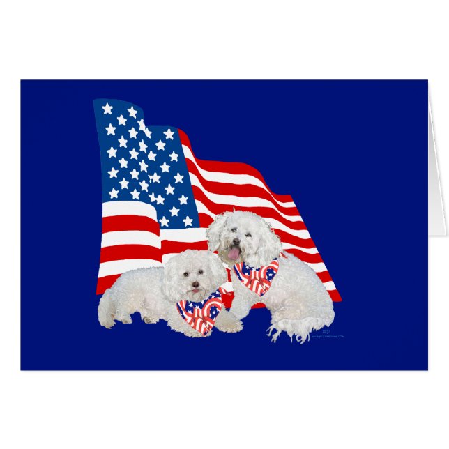 Bichon Frise American Flagga Hälsningskort (Framsidan Horizontal)