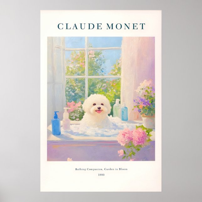 Bichon Frise Art Print Monet Style French Bathroom Poster (Framsidan)