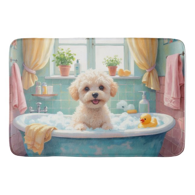 Bichon Frise badtid Söt badrumsdekor Badrumsmatta (Framsidan)