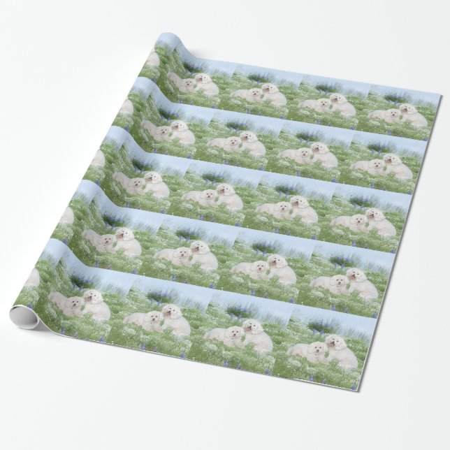 Bichon Frise Blåbonor Presentpapper (Utrullad)