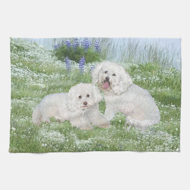Bichon Frise Bluebonnets Kökshandduk (Horisontell)