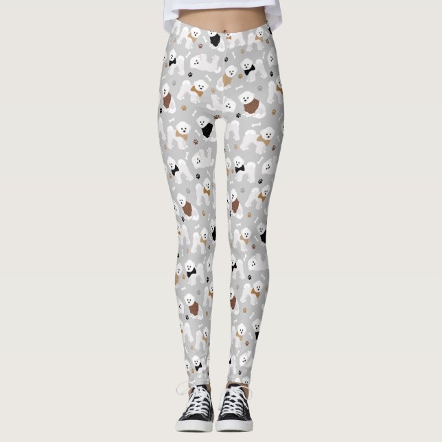 Bichon Frise Bones and Paws Gray Leggings (Framsida)