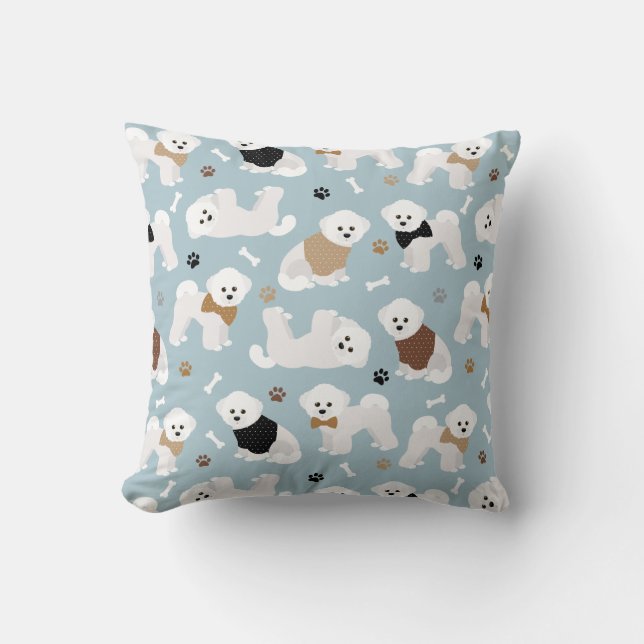Bichon Frise Bones och Tass Blue Dekorativ kudde (Framsida)