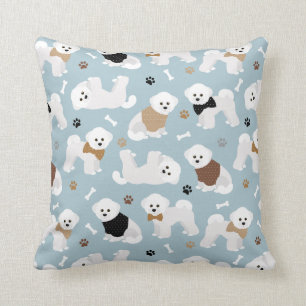 Bichon Frise Bones och Tass Blue Dekorativ kudde