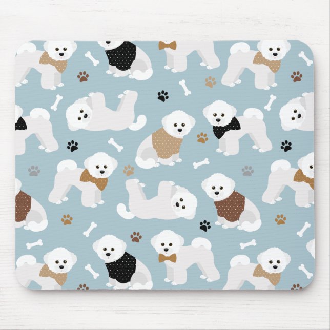 Bichon Frise Bones och Tass Blue Musmatta (Framsidan)