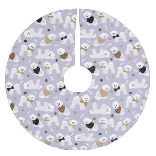 Bichon Frise Bones och Tass Lila Julgransmatta Borstad Polyester