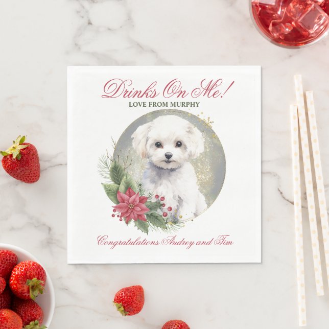 Bichon Frise Bröllop Napkins with Hundar Photo Pappersservett (Insitu)