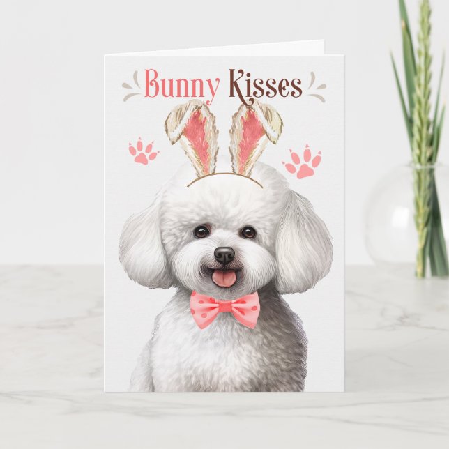 Bichon Frise Bunny Öron Påsk Helgdag Card Helgkort (Framsida)