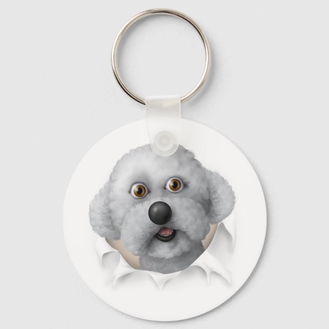 Bichon Frise Busting Out Nyckelring (Framsida)