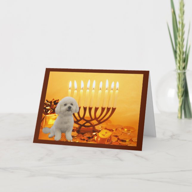 Bichon Frise Chanukah Card Menorah Helgkort (Framsida)