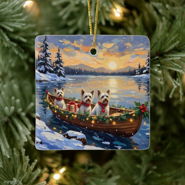 Bichon Frise Christmas Boat Holiday Julgransprydnad Keramik (Träd)