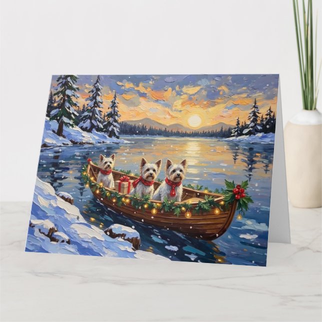 Bichon Frise Christmas Boat Holiday Kort (Framsida)