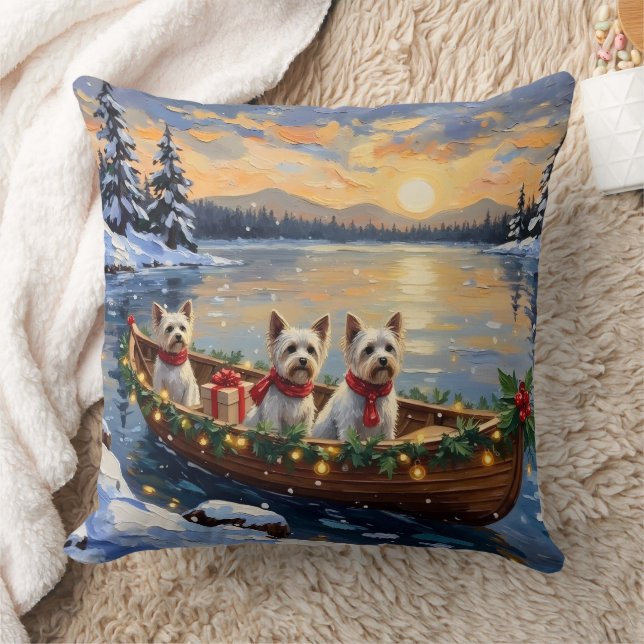 Bichon Frise Christmas Boat Holiday Kudde (Filt)