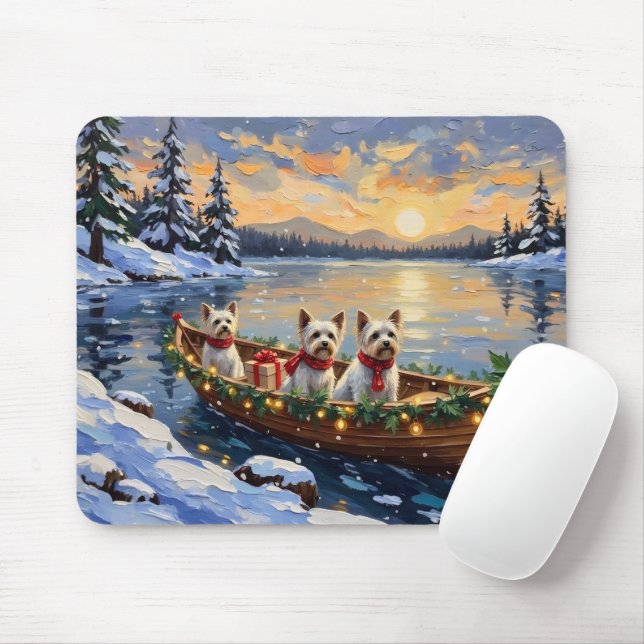 Bichon Frise Christmas Boat Holiday Musmatta (Med mus)