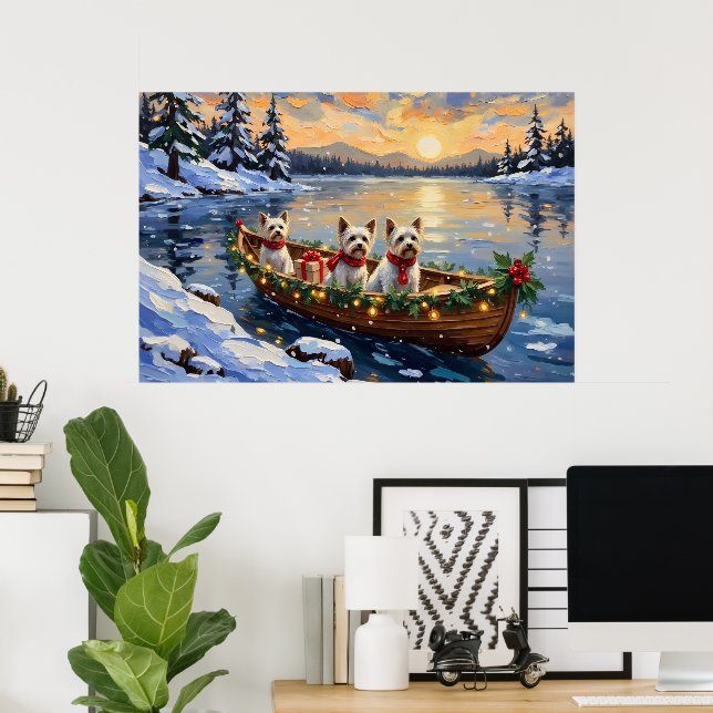 Bichon Frise Christmas Boat Holiday Poster (Hemmakontoret)