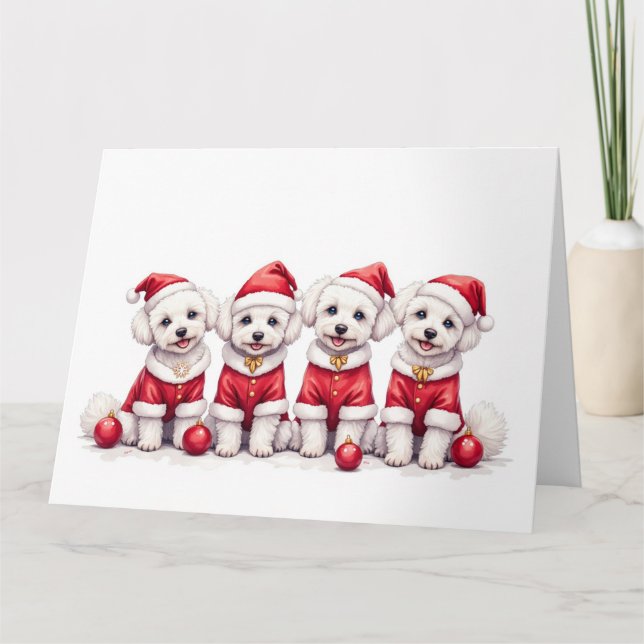 Bichon Frise Christmas Dress Santa Hat Kort (Framsida)