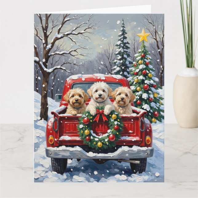 Bichon Frise Christmas Red Truck Holiday Kort (Framsida)