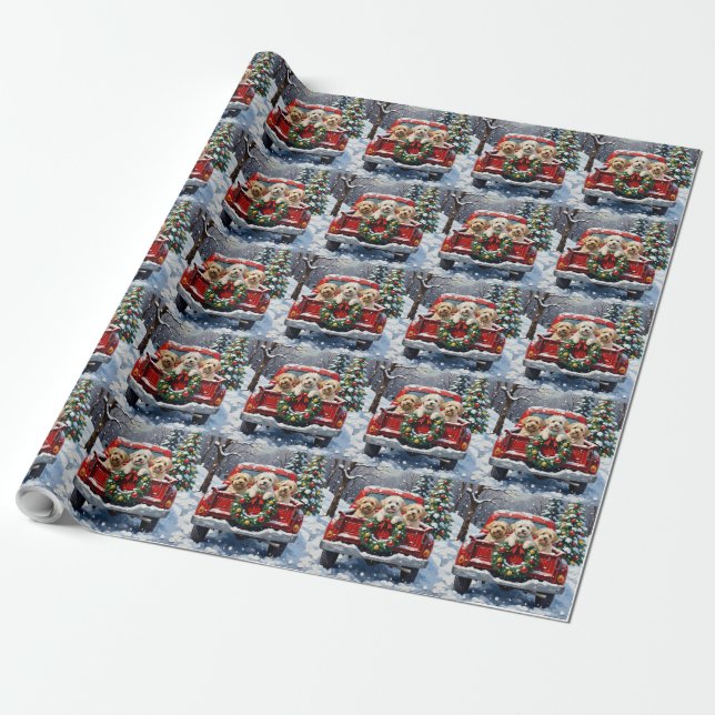 Bichon Frise Christmas Red Truck Holiday Presentpapper (Utrullad)