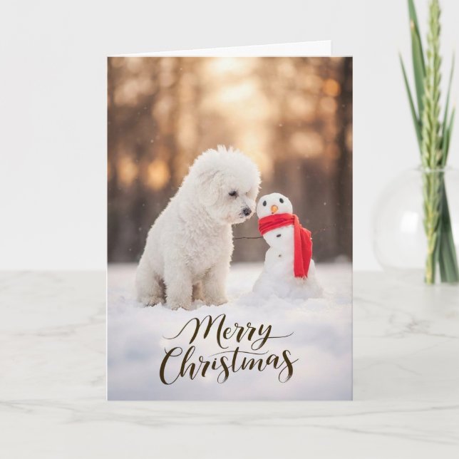 Bichon Frise Christmas Snowman Helgkort (Framsida)