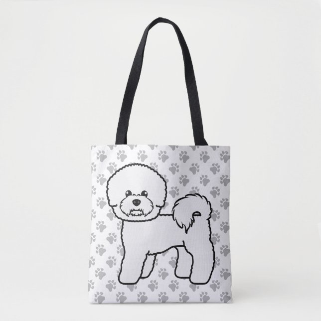 Bichon Frise Cute Tecknad hund Teckning & Tassar Tygkasse (Framsida)