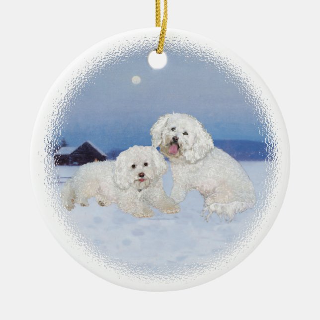Bichon Frise December Kväll Julgransprydnad Keramik (Framsidan)