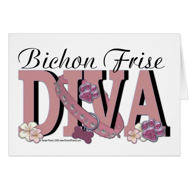 Bichon Frise DIVA Hälsningskort (Framsidan Horizontal)