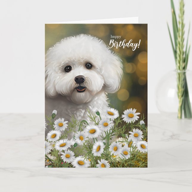 Bichon Frise Dog Birthday with Daisies Kort (Framsida)