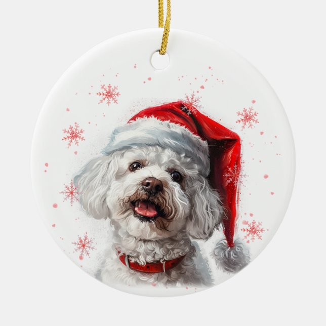 Bichon Frise Dog Christmas Personalized Julgransprydnad Keramik (Framsidan)