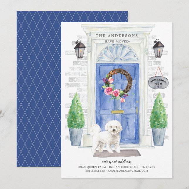 Bichon Frise Front Door Flytta Announcement Inbjudningar (Fram/baksida)