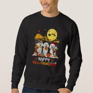 Bichon Frise Glad Hallothanksmas Halloween Tack Lång Ärmad Tröja
