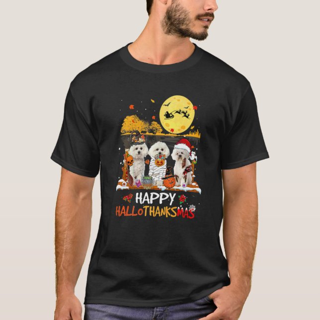 Bichon Frise Glad Hallothanksmas Halloween Tack T Shirt (Framsida)