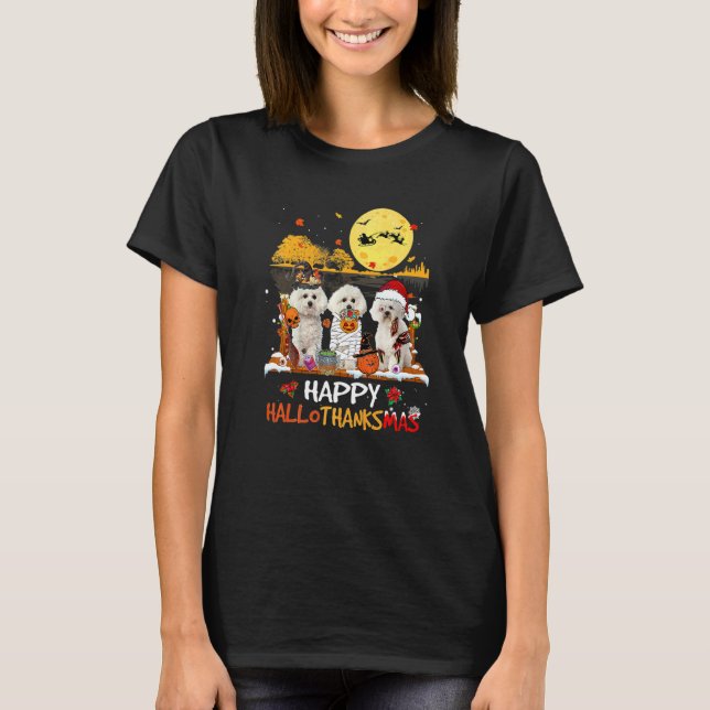 Bichon Frise Glad Hallothanksmas Halloween Tack T Shirt (Framsida)