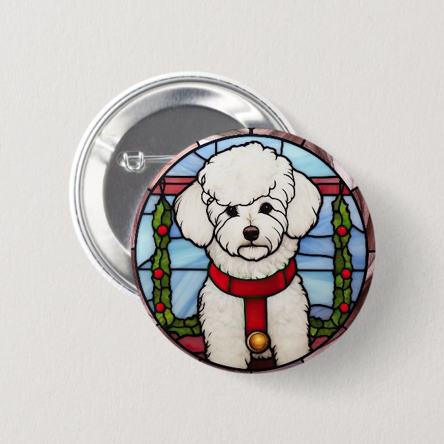 Bichon Frise Glasmosaik Jul Knapp (Framsida & baksida)