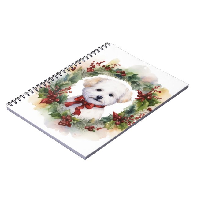 Bichon Frise God Jul Utandning Festive Valp Anteckningsbok (Vänstra Sidan)