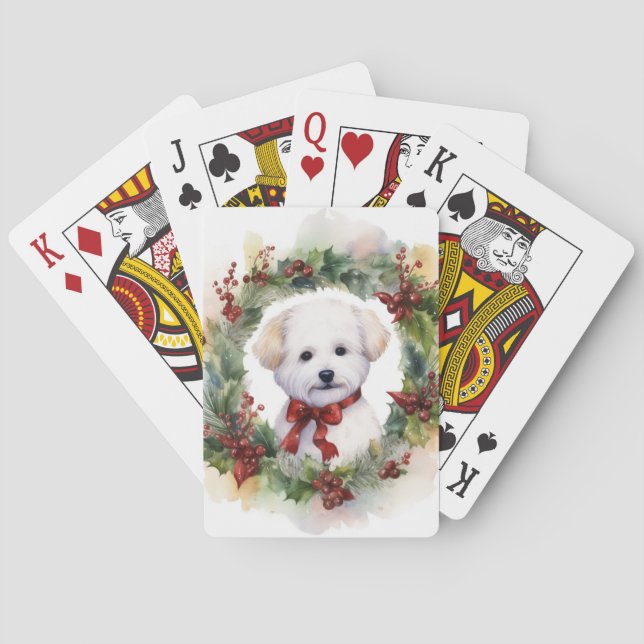 Bichon Frise God Jul Utandning Festive Valp Casinokort (Baksidan)