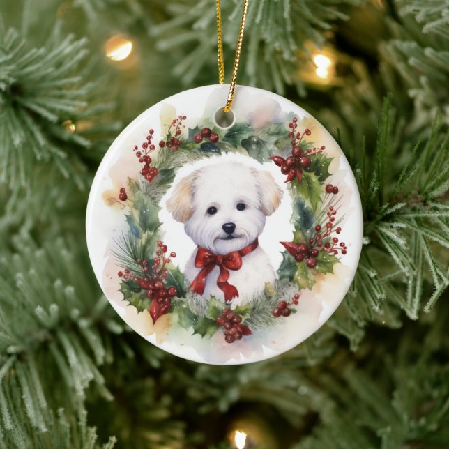 Bichon Frise God Jul Utandning Festive Valp Julgransprydnad Keramik (Träd)