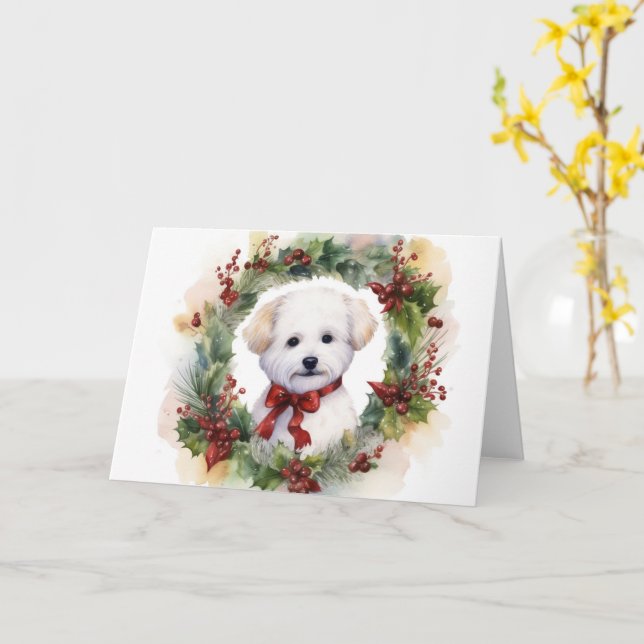Bichon Frise God Jul Utandning Festive Valp Kort (Gul blomma)