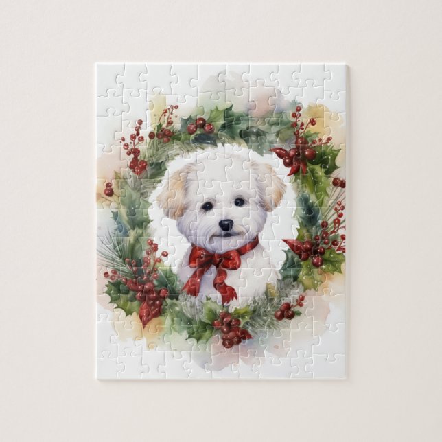 Bichon Frise God Jul Utandning Festive Valp Pussel (Vertikal)