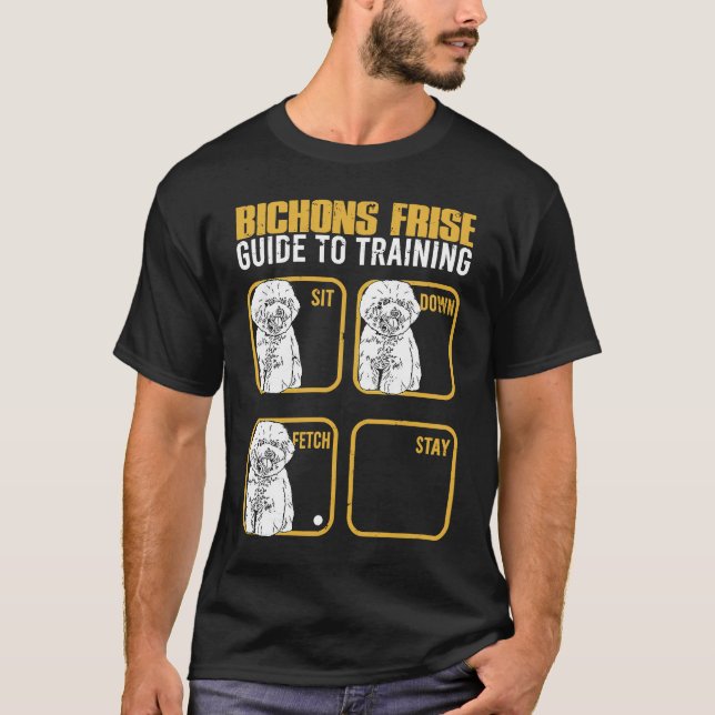 Bichon frise guide för träning Sätt dig ner Fetch  T Shirt (Framsida)